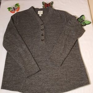 St. John’s Bay Henley Style Sweater, Large, marled brown, pre-owned,